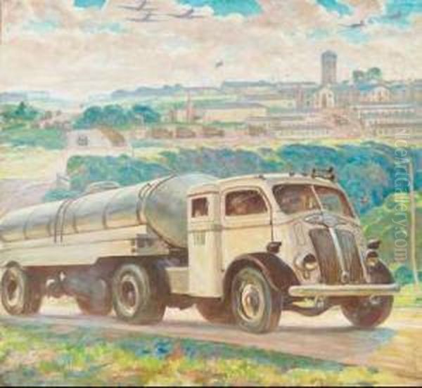 The White Motor Company Milk 
Transporter (illustration For The Saturday Evening Post,december,1943) Oil Painting by Harvey T. Dunn