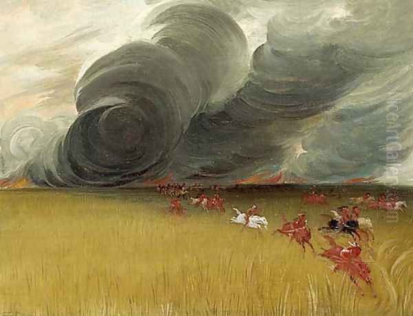 Prairie Meadows Burning Oil Painting by George Catlin