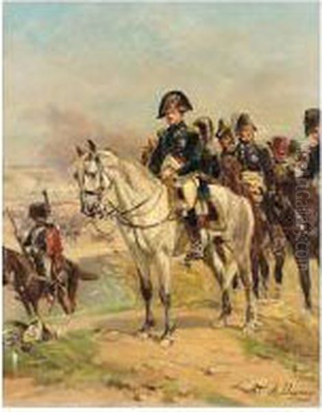 Napoleon With His Officers Oil Painting by Henri-Louis Dupray