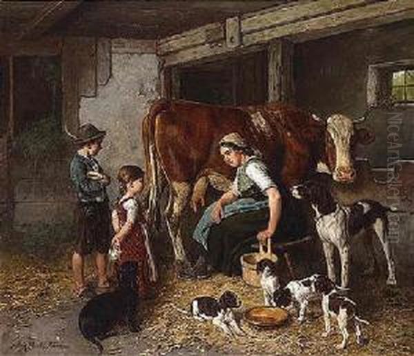 Im Stall Oil Painting by Adolf Eberle
