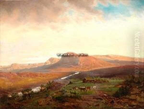 Tilskrevet Johan Fredrik Eckersberg Sommer I Fjellet Olje Pa Lerret Oil Painting by Johan Frederick Eckersberg