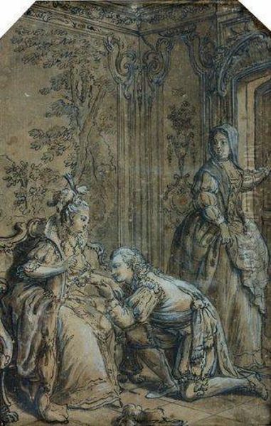 Scene Galante : La Declaration Oil Painting by Charles Dom. Joseph Eisen