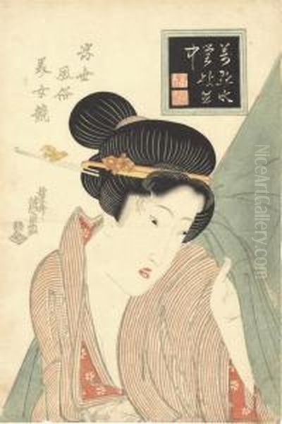 Beauty And Mosquito Net Oil Painting by Keisai Eisen
