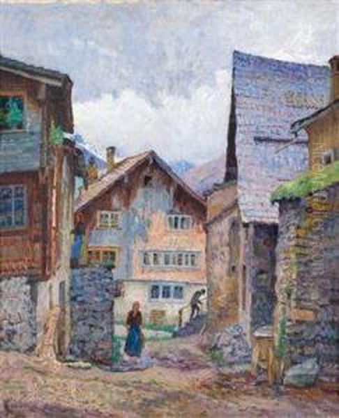 Gasse In Hospental Oil Painting by Ernst Wilhelm H. Eitner