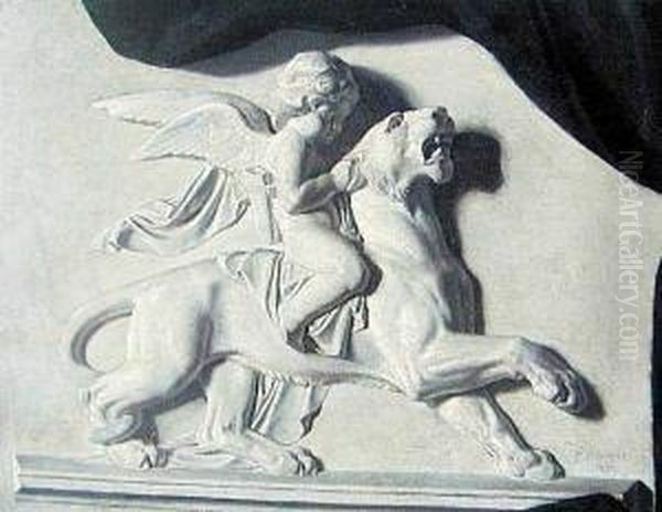 Amor Na Lwie Oil Painting by Ernst Wilhelm H. Eitner