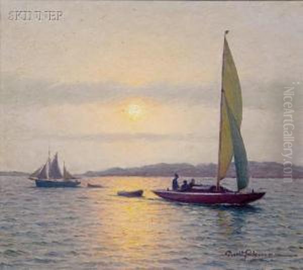 Sailboats At Dusk Oil Painting by Emil Ekman
