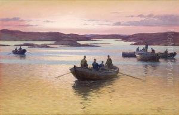 Solnedgang Oil Painting by Emil Ekman