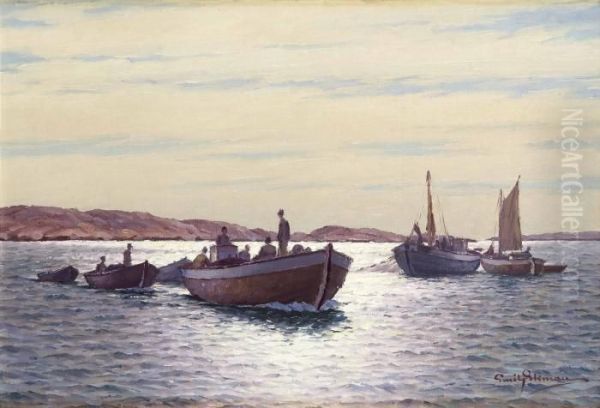 Fangsten Bargas Oil Painting by Emil Ekman