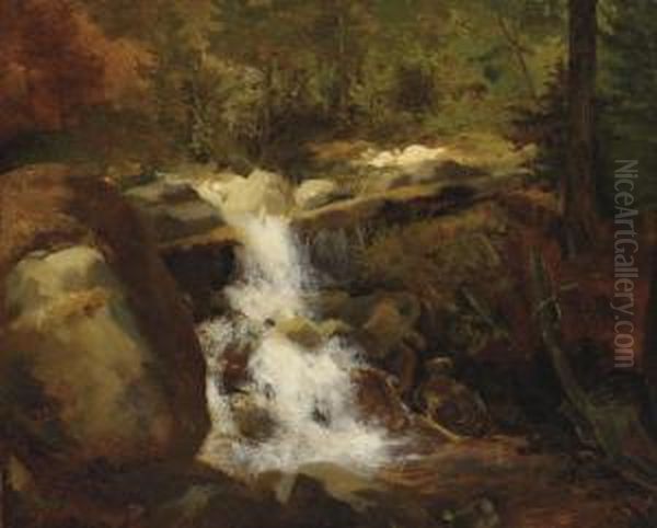 Chute D'eau Dans Une Foret Oil Painting by Thomas Ender