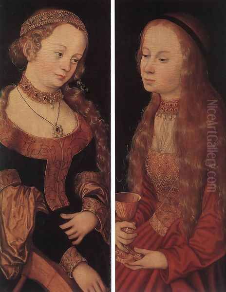 St Catherine Of Alexandria And St Barbara Oil Painting by Lucas The Elder Cranach