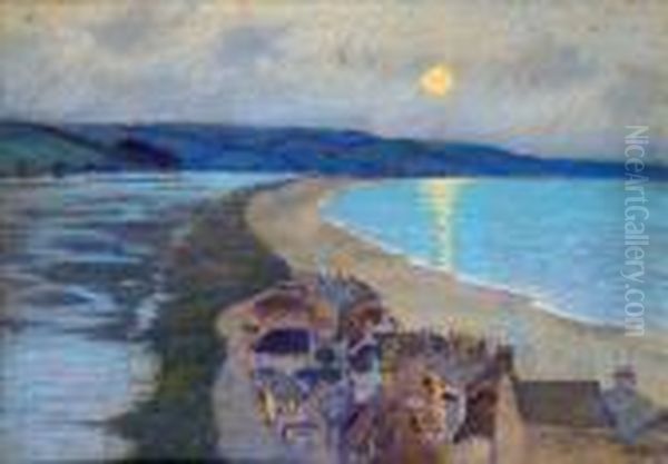 Moonrise, Slapton Ley Oil Painting by Edward Frederick Ertz