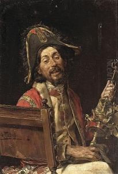 Polishing The Brass Oil Painting by Antonio Maria Fabres Y Costa