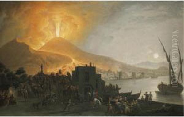 The Eruption Of Vesuvius Of 1767, Seen From The Ponte Della Maddalena, Naples Oil Painting by Pietro Fabris