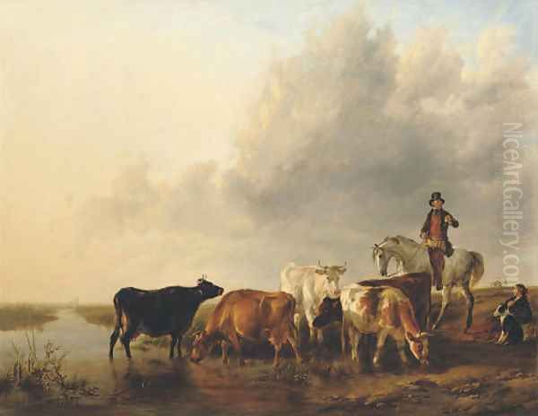 A Summer Evening Oil Painting by Thomas Sidney Cooper