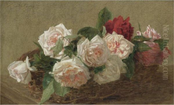 Un Panier De Roses Oil Painting by Victoria Dubourg