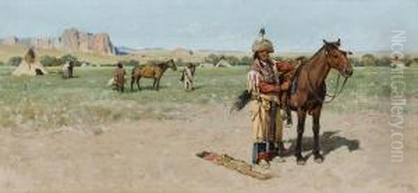 Saddling Up Oil Painting by Henry Farny