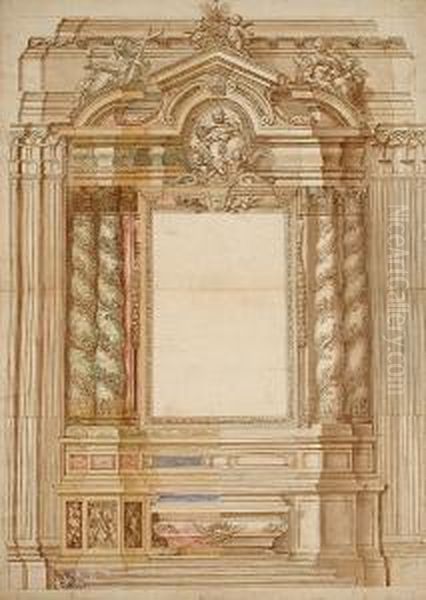 Design For The High Altarpiece Of St Agnese, Rome Oil Painting by Ciro Ferri