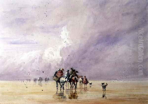 Crossing Lancaster Sands Oil Painting by David Cox