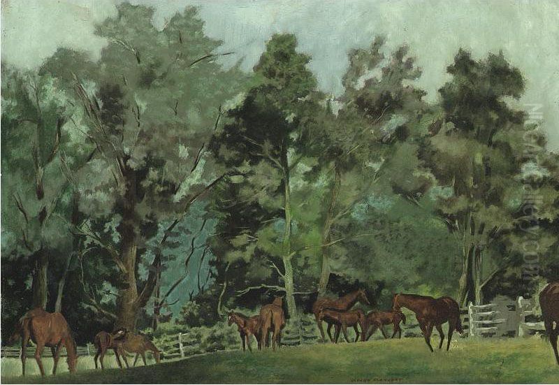 Broodmares And Foals, Lexington, Kentucky, 1948/49 Oil Painting by Vaughn Flannery