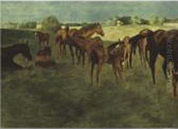 Mares And Foals, Faraway Farm, Lexington Oil Painting by Vaughn Flannery