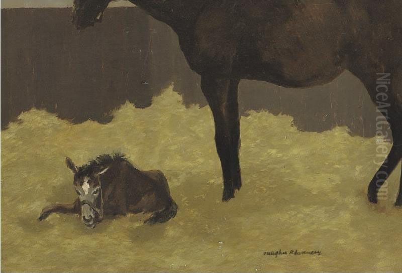 The Mahmoud Filly, Judy O'grady With Snow Goose At Foot Oil Painting by Vaughn Flannery