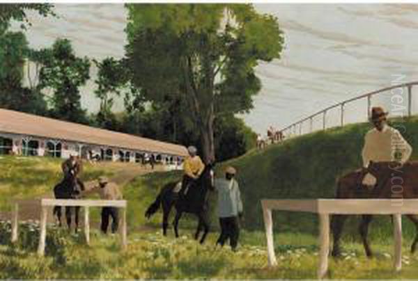 Morning Work, Greentree Stables, Saratoga Oil Painting by Vaughn Flannery