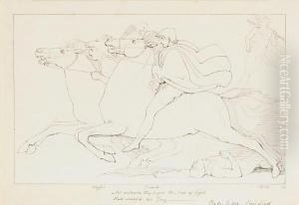 Not Unobserv'd They Pass'd The God Of Light (pope's Iliad) C.1794 Oil Painting by John Flaxman