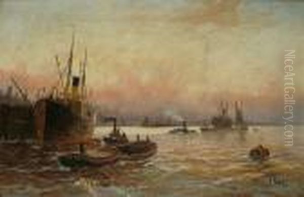 Unloading The Cargo Oil Painting by Edwin Fletcher