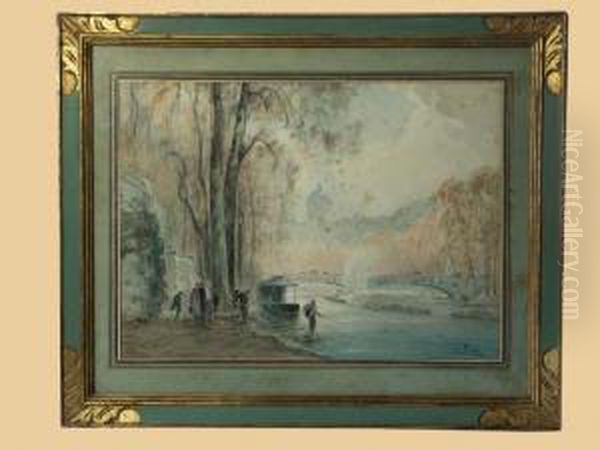 Pecheurs En Bord De Seine Oil Painting by Henri Foreau