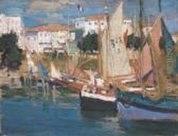 French Fishing Boats Oil Painting by Emanuel Phillips Fox