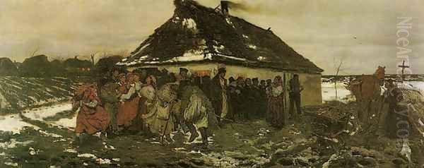Before an Inn Oil Painting by Jozef Chelmonski