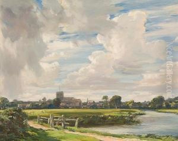 By The River Frome, Wareham Oil Painting by Arthur A. Friedenson