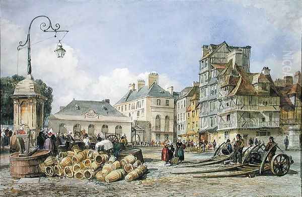 A Market Square on the Continent Oil Painting by Edward William Cooke