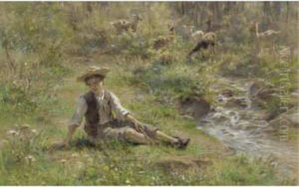 The Dreaming Goat Herder Oil Painting by Francois Furet