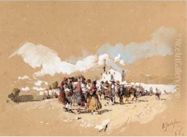 Feria Popular (spanish Fair) Oil Painting by Baldomero Galofre Y Gimenez