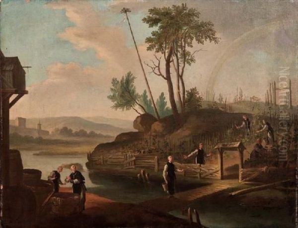 San Vincenzo Di Saragozza, Patrono Dei Vignaioli, Nell'atto Di Spremere L'uva Oil Painting by Giuseppe Gambarini