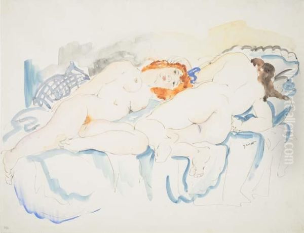 Two Female Nudes Oil Painting by Emil Ganso