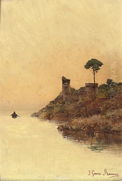 A Fishing Boat Beside The Shore Oil Painting by Jose Garcia Ramos