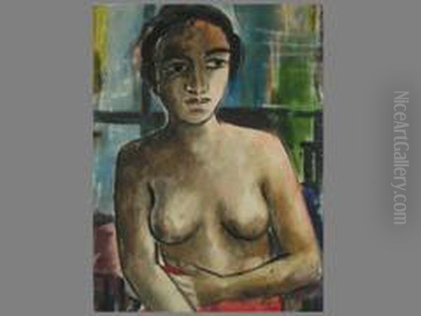 Halbakt Mit Tuch Oil Painting by Oskar Gawell