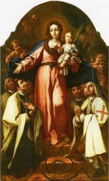 La Vergine Con I Committenti In Preghiera Oil Painting by Bernardo German Llorente