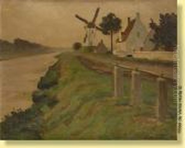 Moulin En Bordure De Canal Oil Painting by Victor Olivier Gilsoul