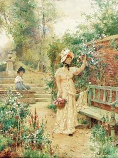 In The Garden Oil Painting by Alfred I Glendening