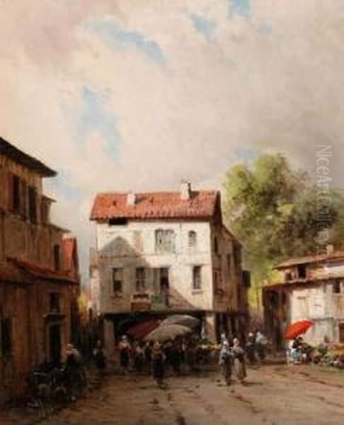 Le Marche Sur La Place Du Village Oil Painting by Emile Godchaux