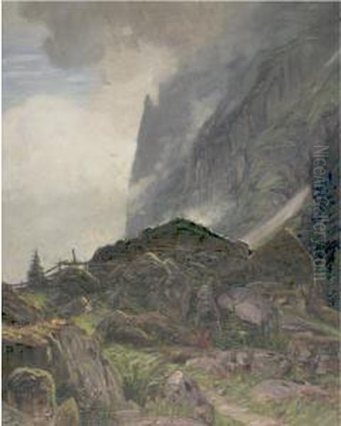 Landscape In The Bernese Alps Oil Painting by Albert H. Gos