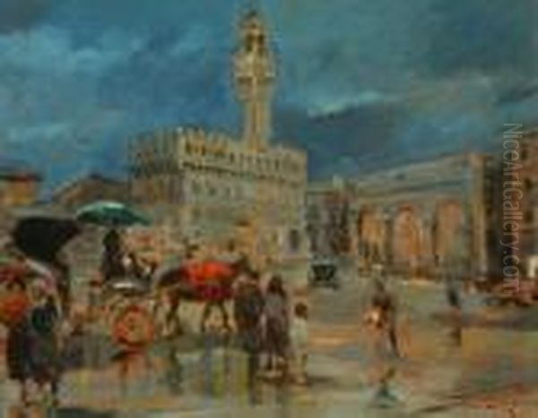 Piazza Della Signoria Oil Painting by Ovidio Gragnoli