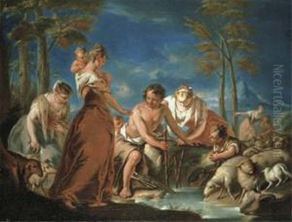 Jacob With Laban's Flock Oil Painting by Nicola Grassi