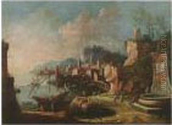 Veduta Di Porto Oil Painting by Gennaro Greco, Il Mascacotta