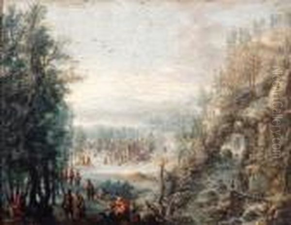 Travellers Resting By A Track In
 A Wooded Landscape; And A Woodedriver Landscape With Figures In The 
Foreground Oil Painting by Robert Griffier
