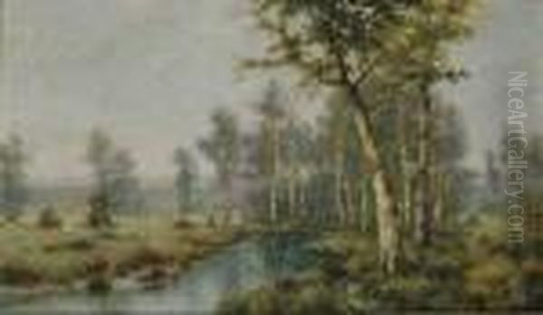 Birches By A Stream Oil Painting by Thomas Bartholomew Griffin