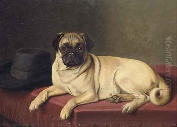 Waiting for Master - A pug on a stool Oil Painting by Horatio Henry Couldery